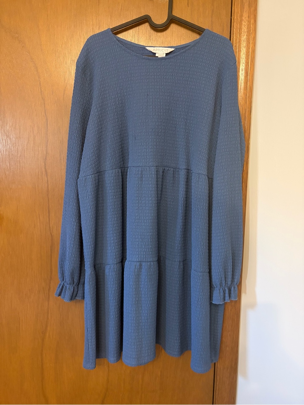 APRICOT Clothing Dusty Blue Long Sleeve Tiered Smock Dress